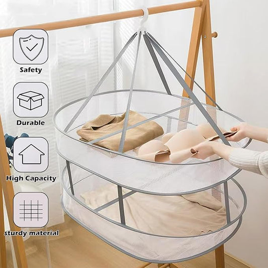 2 Tier Clothes Drying Rack Foldable, 31.5" Mesh Clothes Hanging Dryer, Space Saving Sweater Drying Rack, Laundry Rack,with Internal Fixation, for Clothes, Towels, Underwear, Indoor, Outdoor