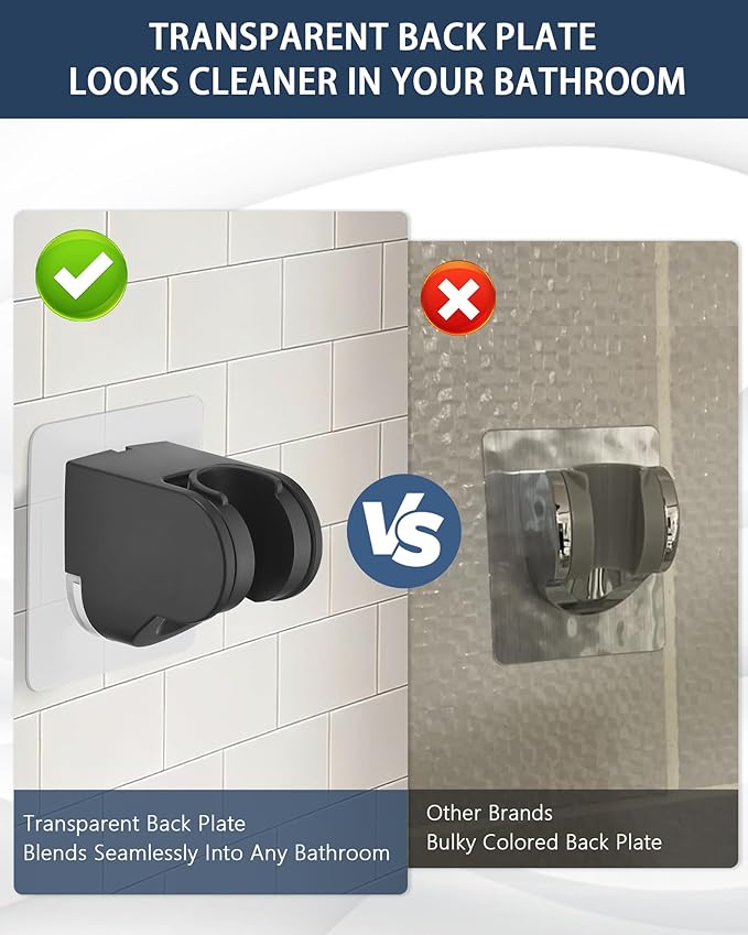 Handheld Shower Head Holder Super Strong Adhesive No Drill Adjustable Wall Mount for Hand Held Wand, Ideal for Kids, Elderly, and Short Users (Matte Black)