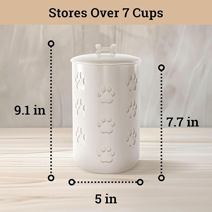 Dog Treat Container Airtight - 5 Inch Wide x 9 Inch Tall Ceramic Dog Treat Jar for Kitchen Counter with Airtight Lid - 7 Cup Capacity Pet Treat Container - Cute Doggie Cookie Jar - Big Treats Canister