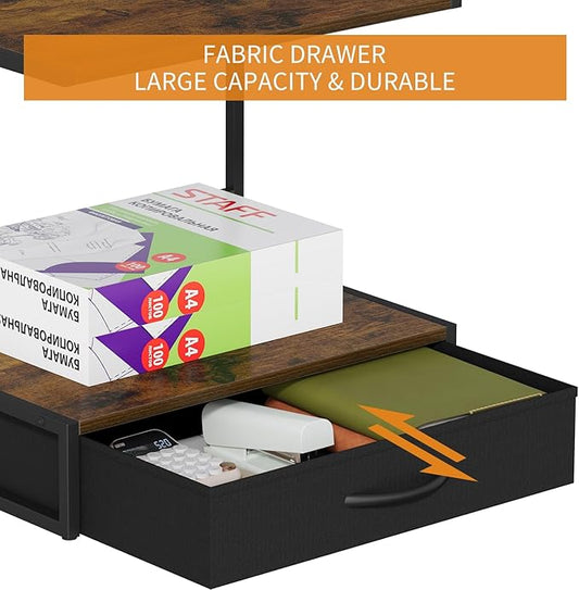 Printer Stand with Storage for Desk, with Fabric Drawer Desktop Printer Stand Shelf Organzier for Home Office, for Above and Under Desk Printer Table, Fax Machine Copier, Retro