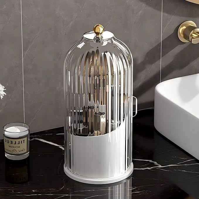 Dustproof Toothbrush Holders with Cover, Rotating Electric Toothbrush and Toothpaste Holder for Bathroom Countertop, 3 Slots Makeup Brushes Organizer, Transparent
