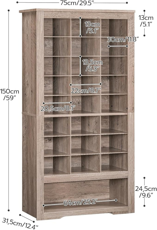HOOBRO Tall Shoe Cabinet Set of 2, 9 Tier Shoe Storage Cabinet, Freestanding Wooden Shoe Organizer with 24 Cubbies and 3 Hooks, for Entryway, Closet, Living Room, Greige BG24SCP201