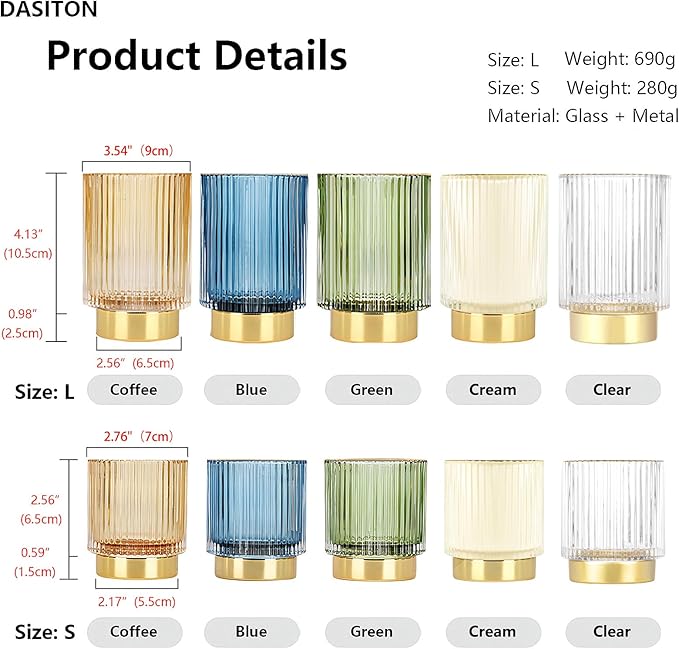 DASITON Makeup Brush holder Organizer,Crystal Cosmetic Makeup Brush Glass Brushes Storage Holder, Vintage Make Up Brush Cup Pen Pencil Holder striped vase(Blue S+L)