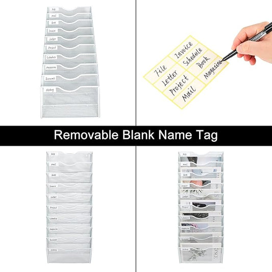 PAG Hanging Wall File Holder Organizer Mail Sorter Literature Rack for Office, 10 Pockets, White