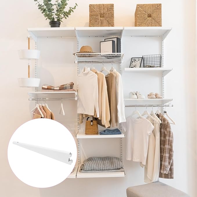 10 Pack Adjustable Shelf Brackets 11.5 Inch, Heavy Duty Wire Shelving Brackets for Double Track System (White)