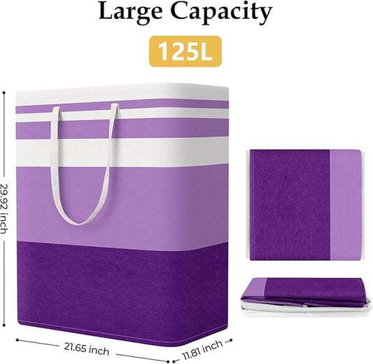 StorageRight Large Collapsible Laundry Basket Hamper with Easy Carry Handles,Freestanding Clothes Hampers for Laundry, Bedroom, Dorm, Towels, Toys, 125L, Purple