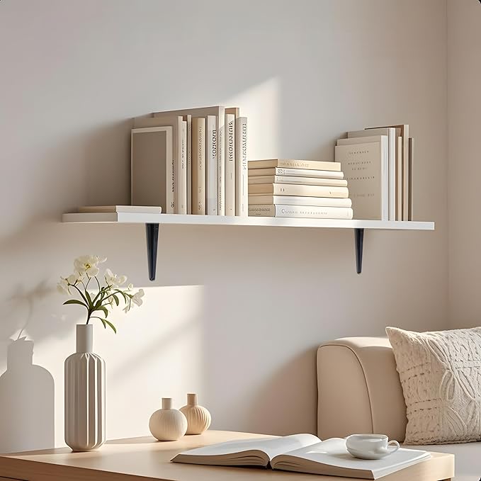 ELSKER&HOME 32 Pack Shelf Brackets 6 Inch, Floating Shelf Bracket for Wood, Black Metal L Bracket for Shelves Support, Wall Mount Corner Brace