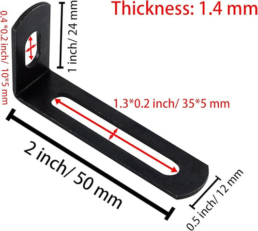 2"x1"x0.5"Adjustable Right Angle Brackets Metal L Bracket Heavy Duty 90 Degree Corner Fastener L-Shape Corner Brace Support Black Shelf Bracket , 10Pcs