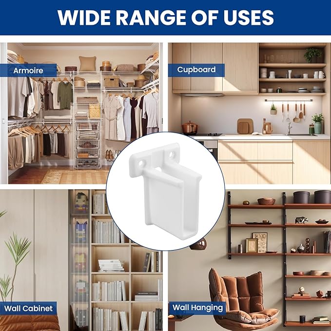Wire Shelf End Bracket and White Down Wall Clips Kits, 4 Pcs White Plastic Closet Shelves Brackets and 8 Pcs Wire Shelf Loop Clip for Shelves Closet (Fasteners Included)