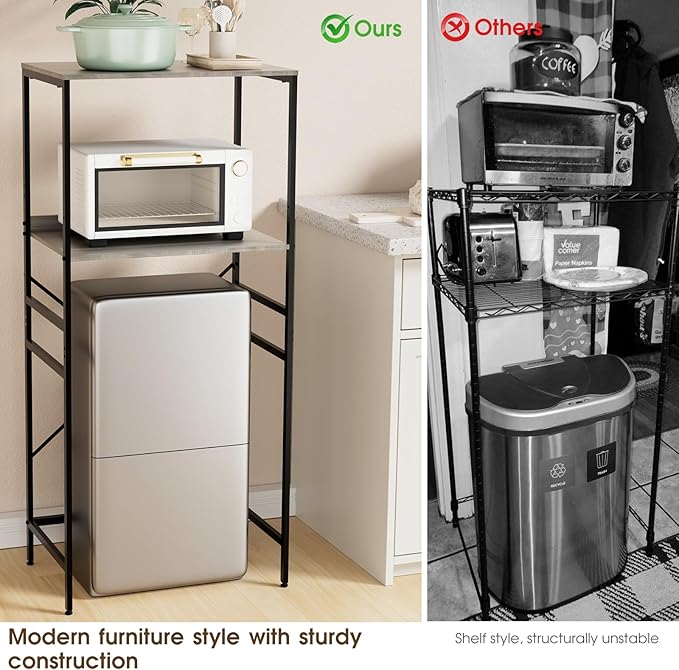 Mini Fridge Shelf Mini Fridge and Microwave Stand Over Mini Fridge Storage Rack Height Adjustable Microwave and Fridge Stand Suitable for Dorm, Kitchens, Offices, Modern Gray