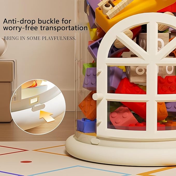 Stuffed Animal Zoo Storage Organizer with Wheels, Large Transparent PET Storage Tube for Plush Toys, 2-Tier Toy Holder for Kids Room