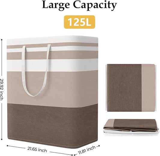 StorageRight Large Collapsible Laundry Basket Hamper with Easy Carry Handles,Freestanding Clothes Hampers for Laundry, Bedroom, Dorm, Towels, Toys, 125L, Khaki