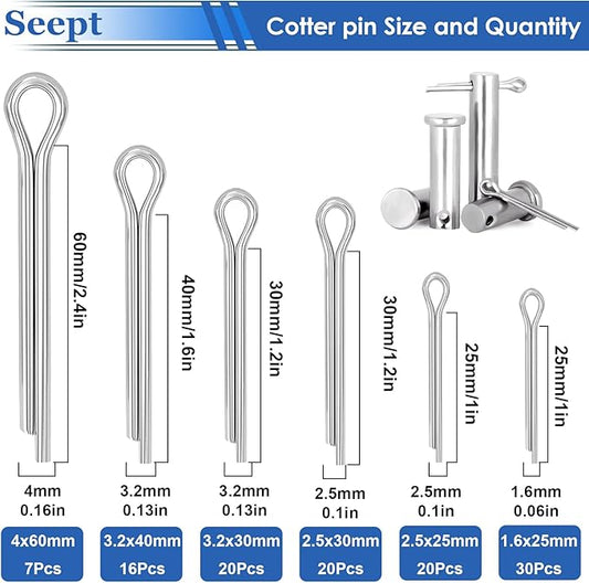 200Pcs 304 Stainless Steel Cotter Pins Assortment Kit - Hitch Pin Clips for Locking Systems | Ideal for Farm Tools, Tractor Implements, and Accessories
