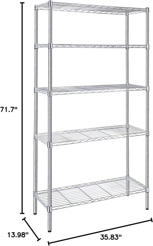 Simple Deluxe 5-Tier Storage Shelves, 35.83" W x 13.98" D x 71.7" H Wire Metal Shelving Unit, 1250 Lbs Loading Capacity, Chrome
