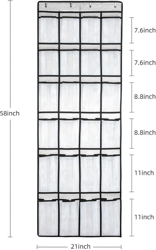 Over the Door Shoe Organizer, Hanging Shoe Organizer with 24 Mesh Large Pockets Door Shoe Rack Organizer for Men Women Kids Hanging Shoe Storage Bag.(White