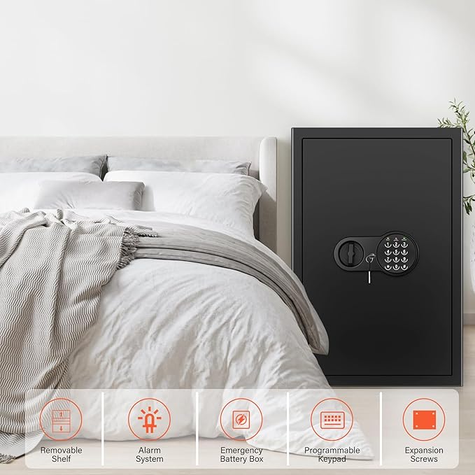 23.62'' Tall Extra Large Home Safe Box, Safe with Fireproof Waterproof Document Bag, Digital Keypad and 3 Removable Steel Shelves, Security Box for Money Medicines Jewelry Valuables