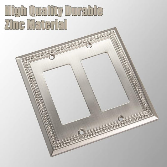Henne Bery Sunken Pearls Heavy Duty Decorative Wall Plate Switch Plate Outlet Cover (Double Decorator, Satin Nickel)