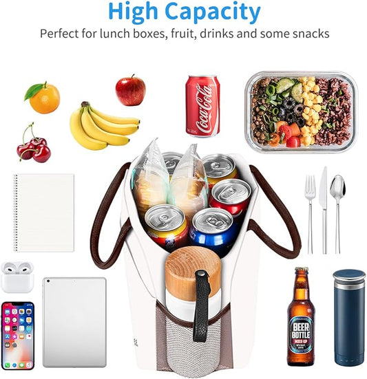 DALINDA Lunch Bag Lunch Box for Women Men Reusable Insulated Lunch Tote Bag, Handbags Case High Capacity for Travel Work Picnic,white