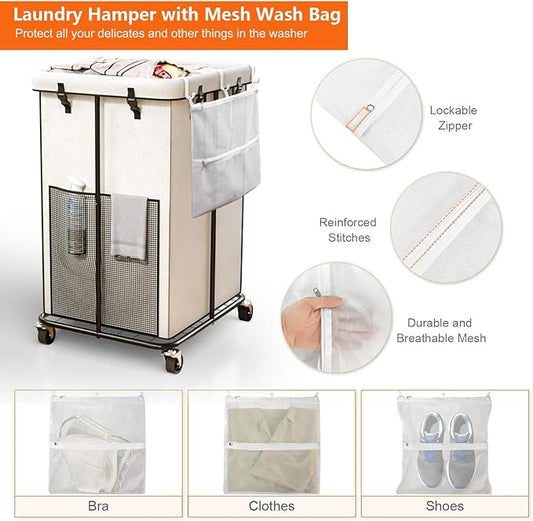 160L Laundry Basket with Wheels, Rolling Laundry Hamper with Removable Bag and Metal Frame for Dirty Clothes - Bedroom/Laundry Room/Bathroom Applicable (Large & Tall)