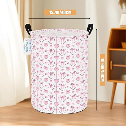 LANGYASHAN Laundry Basket Canvas Fabric Collapsible Organizer Basket for Storage Bin Toy Bins Gift Baskets Bedroom Clothes Children Nursery Hamper (Pearl Heart)