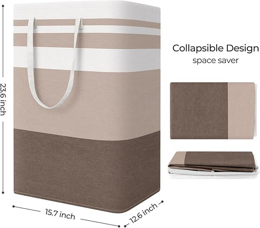 StorageRight Large Collapsible Laundry Basket Hamper with Easy Carry Handles,Freestanding Clothes Hampers for Laundry, Bedroom, Dorm, Towels, Toys, 75L, Khaki