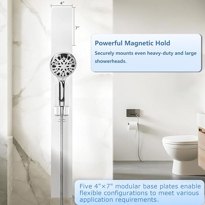 Modular Magnetic Handheld Shower Head Holder, 5-Section Customizable Sliding Rail with Tool-Free Adhesive Installation, Adjustable Height and Angle for Shower Chairs, Kids, Pets, Elderly, RV, Bathtub