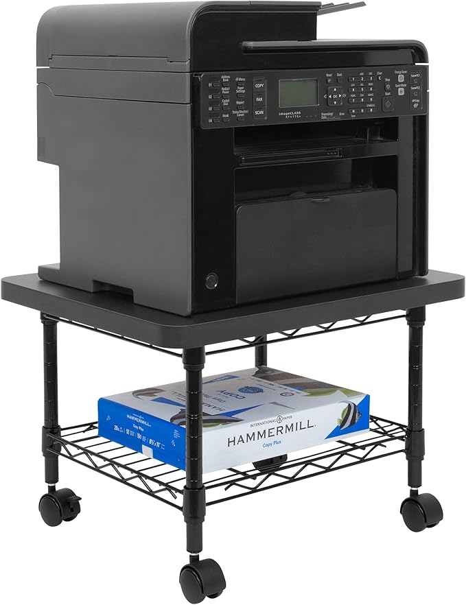 Mount-It! Under Desk Printer Stand with Wheels | Mobile Printer and Fax Cart with Storage Shelf for Office and Home Use, 2 Tiers (Black)