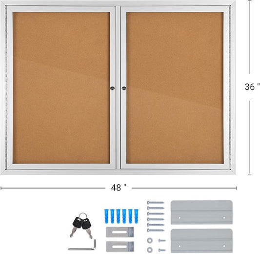 INNOVART Enclosed Bulletin Board 48”x36”, Lockable Cork Noticeboard with Aluminum Frame, Outdoor Enclosed Bulletin Board Weatherproof, Wall Display Case with Swing-Open Door Information Cabinet