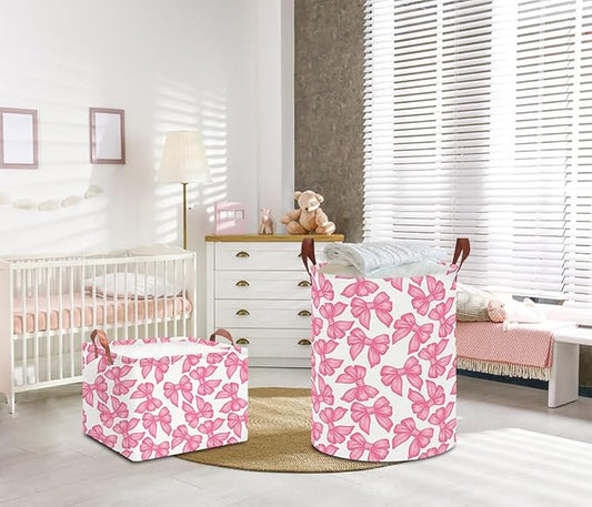Laundry Hamper,Laundry Basket,Baby Nursery Hamper,Waterproof Storage Bin,Clothes Organizer Basket,Room Decor(Big Bowknot)