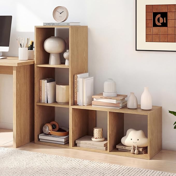 Giantex 2-Cube Bookcase, Cubby Bookshelf w/Back Guardrail & Anti-Tipping Kits, 3-Tier Freestanding Storage Organizer with Shelves, Open Back Display Rack for Living Room, Bedroom, Natural