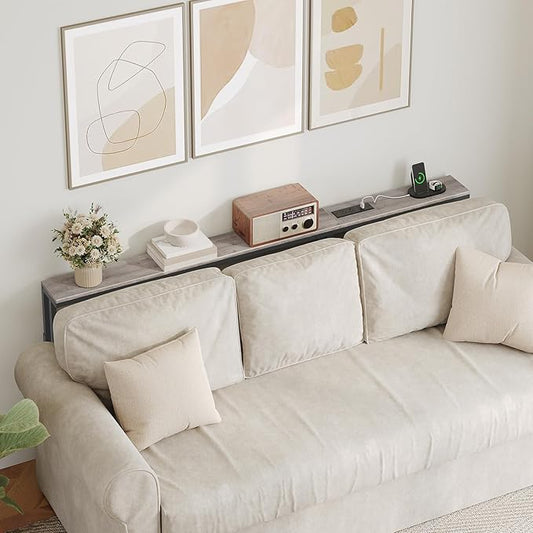 70.9" Narrow Console Table with Adjustable Height (27.6"-35.4"), L Shaped Sofa Table Narrow Long, Skinny Behind Couch Table with USB-C Ports, 5.9" Wide Sofa Side Table, Greige CT28UBG