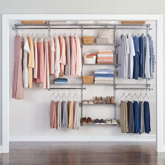 Rubbermaid Configurations Closet Shelves & Hanging Kit (2) 26" Shelves Titanium Custom Pantry Organizer and Storage/Clothes Rack for Home/Laundry/Bathroom/Mudroom/Pantry/Linen Closet