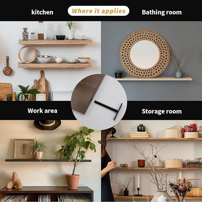 Antrader Set of 4 Floating Shelf Brackets, 4-Inch(Deep) Concealed Blind Shelf Support for Raw Wood Shelves, Matte Black, Screws and Anchors Included