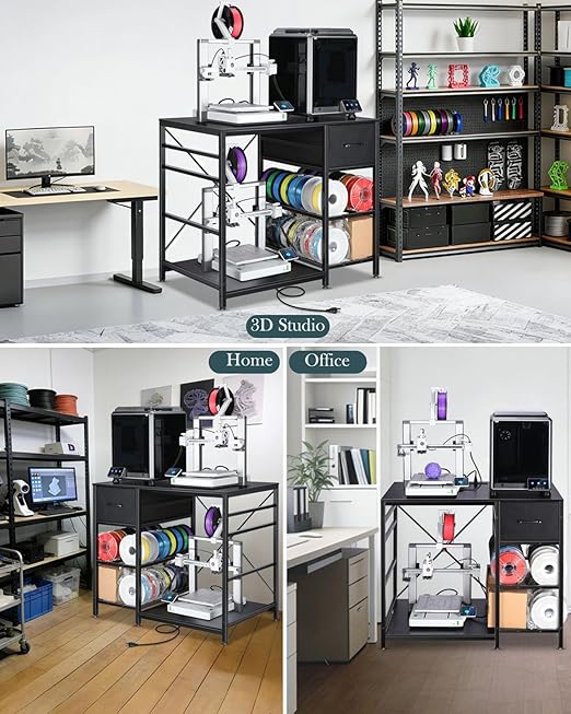 3D Printer Stand with Filaments Storage - 3D Printer Table Filament Storage Rack Heavy Duty 3D Print Desk with Drawer for Workshop Studio Office