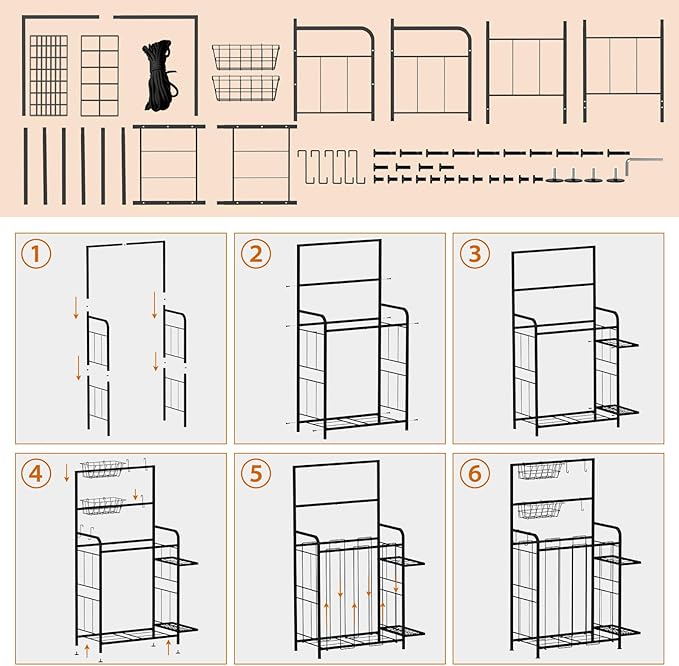 Shinoske Sports Equipment Organizer, Garage Storage Rack With Hooks and Baskets,Multi Use Large capacity Ball Storage Rack for Basketball,Football, Soccer, Bat, Toys,Indoor/Outdoor Use,Black