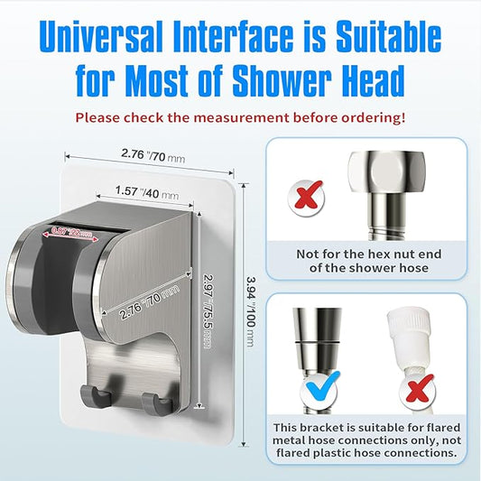 JONKEAN Shower Head Holder Without Drilling, 3m Handheld Shower Head Holder Adhesive, 50°Adjustable Shower Wand Holder Wall Mount, Shower Head Bracket with Hook (Brushed Nickel, 1 Pack)