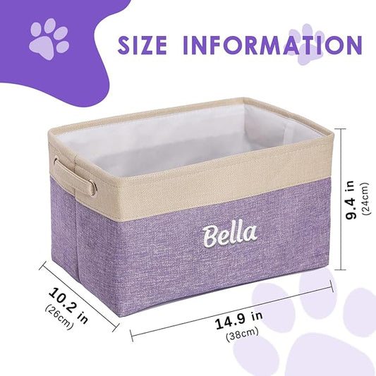 Ulico Personalized Dog Toy Storage Basket, Collapsible Pet Storage Organizer Box with Handles, Custom Dog Toy Bin with Pet's Name Cat Toy Storage Gift for Dog Lovers(Purple)