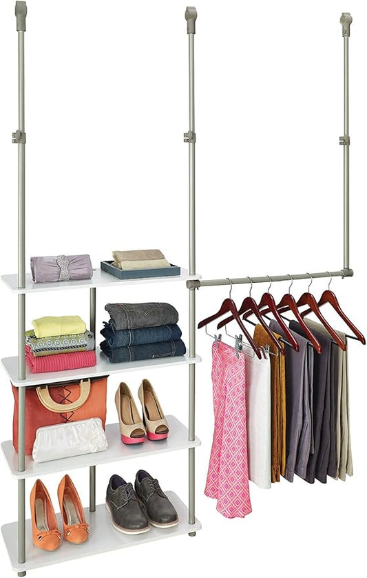 ClosetMaid® Maximizer™ Closet Accessory, Add Adjustable Storage Space, 4 Shelves, Double Hang Rod, Tool Free, Add On Unit, White