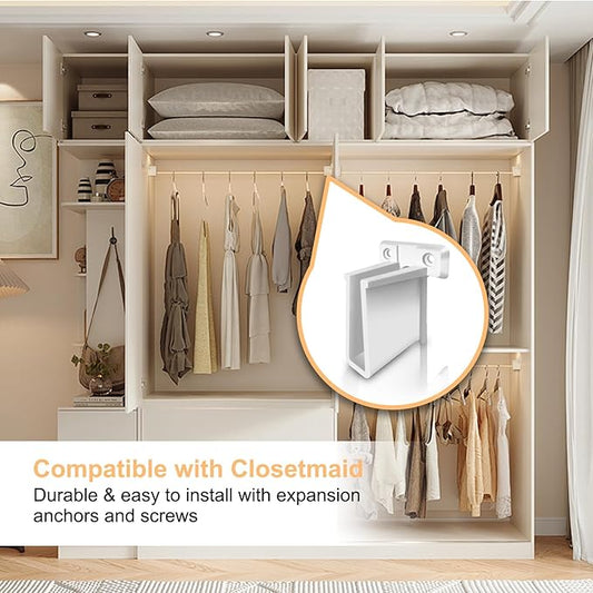 YSD 6Pcs Wire Shelf End Bracket, White Plastic Closet Shelves Brackets, Wall Mount Brackets for Shelves Closet, Screws Included