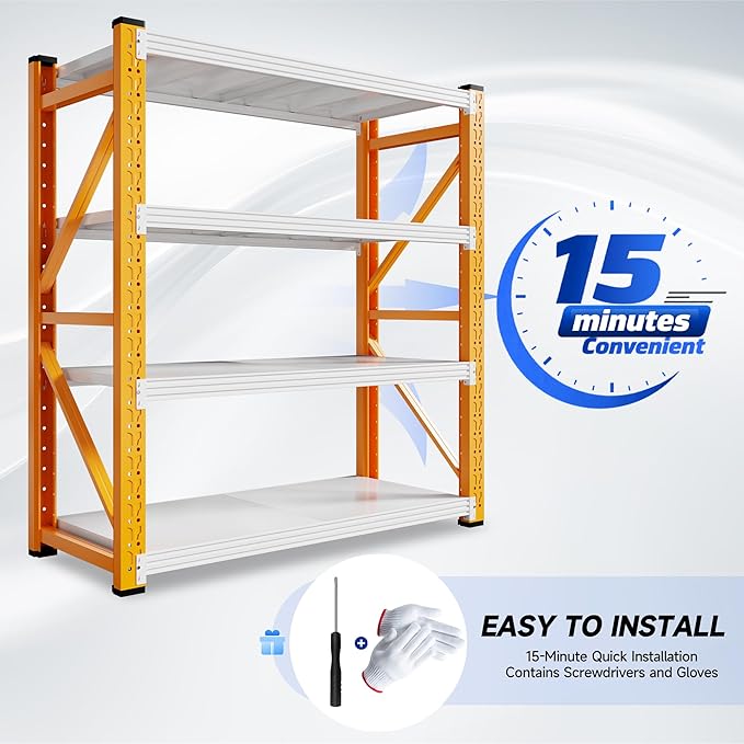 42" W Garage Storage Shelves,3000LBS Garage Shelving Heavy Duty Adjustable Shelving Unit,4 Tier Metal Utitly Shelves Industrial Shelving for Warehouses,Basement,Orange-White