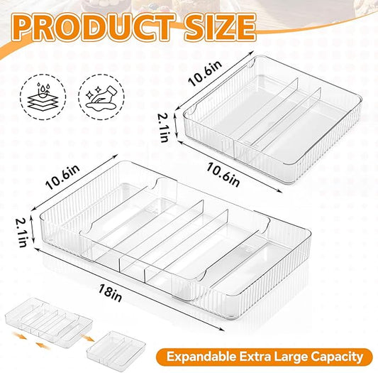 Junkin Expandable Lid Organizer for Cabinet – Clear Adjustable Food Container Lid Holder (10.6–18”) Plastic Storage Rack for Pantry Drawer & Kitchen Organization