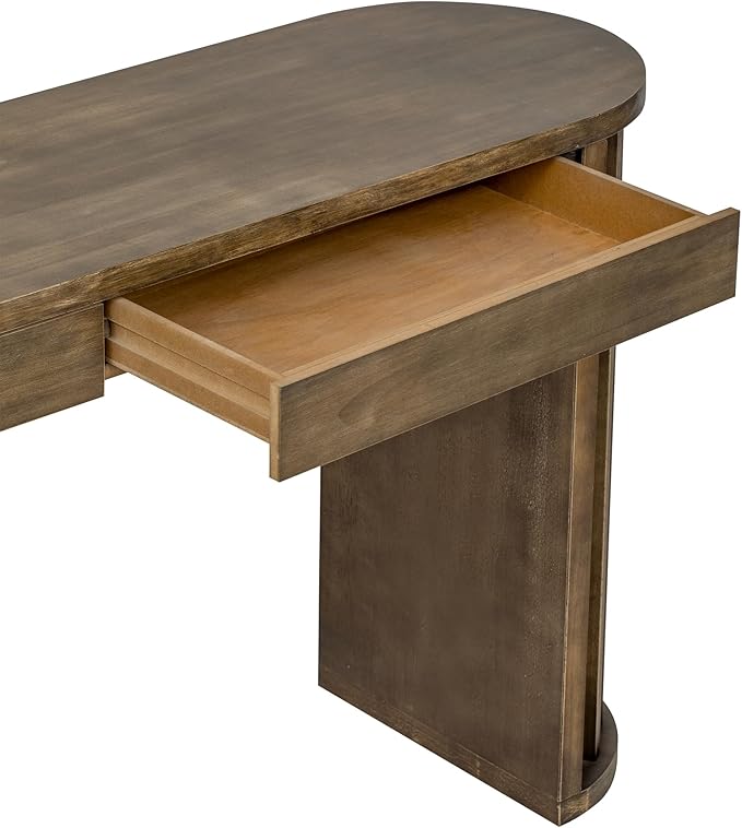 59-inch Long Console Table, Oak Veneer Sofa Table, Curved and Straight Line Design Couch, Farmhouse Entryway Table for Entrance, Hallway, Living Room (Natural-J49)