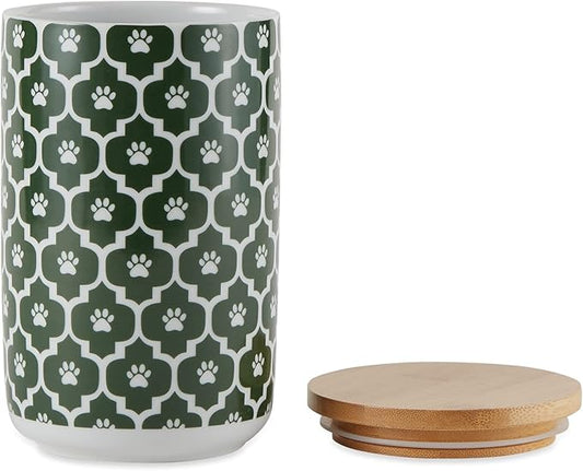 Bone Dry Lattice Collection Pet Bowl & Canister, Treat Canister, 4x6.5 inches, Hunter Green