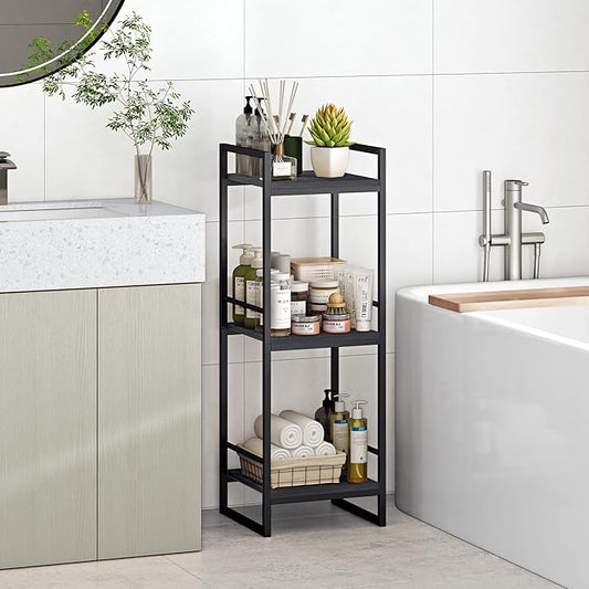 BYFU 3 Tier Bathroom Storage Open Shelf, Freestanding Metal Corner Storage Rack Shelving Unit for Bathroom Kitchen Living Room Hallway, Black