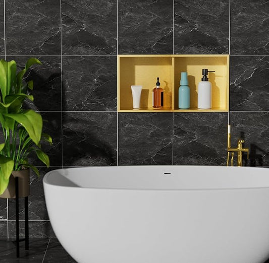 Non Tile Tube Niche Boxes for Showers,Bathroom Niche Double Shelves,Stainless Steel(Gold, 24 * 12 in)