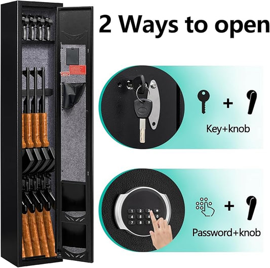KAER 2-3 Gun Safe,Rifle Safe,Gun Safe for Rifles and Pistols,Gun Cabinet for Shotguns,Long Gun Cabinet for Shotguns with Removable Storage Shelf,LED Light,Quick Access Rifle Safes,Adjustable Shelves