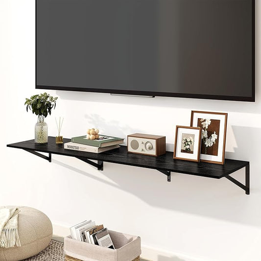 Fun Memories Floating Shelves for Wall, 12 Inch Deep Floating Shelves Set of 2, 36W x 12D Large Wall Shelf with Sturdy Metal Brackets for Living Room, Bathroom, Bedroom and Kitchen, Black