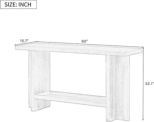 60-Inch Long Vintage-Inspired ConsoleTable with T-Leg Design, 2-Tier Entryway Table Sofa Table with Storage for Study, Entryway, Hallway, Living Room (Black-V19)