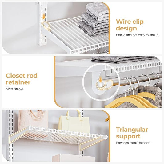 Wire Closet Organizer System, Wall Mounted 8.7 Ft. Custom Closet Kit for Bedrooms Laundry Mudroom Garage Basement, Adjustable Storage Shelves for Clothes Shoes Handbags