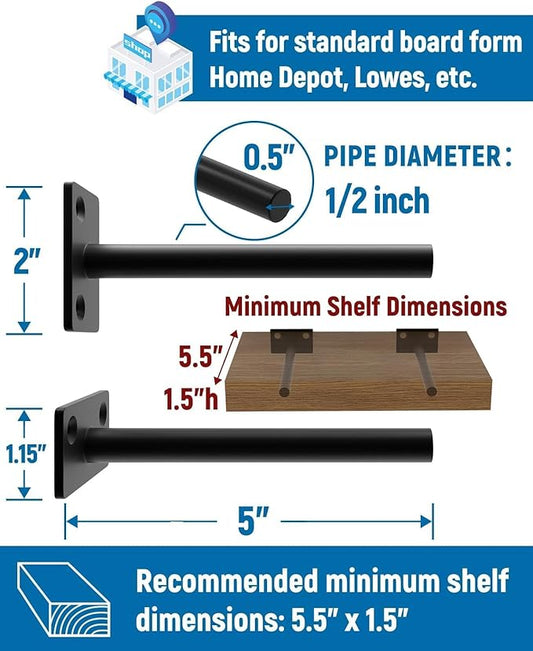 LEOPO Black 32-Pack 5 inch Floating Shelf Brackets, Hidden Shelf Bracket for Wood, Concealed Blind Shelving Support,Invisible Coated Brackets for DIY Decorative,Fit for Kitchen, Bathroom,Study Room